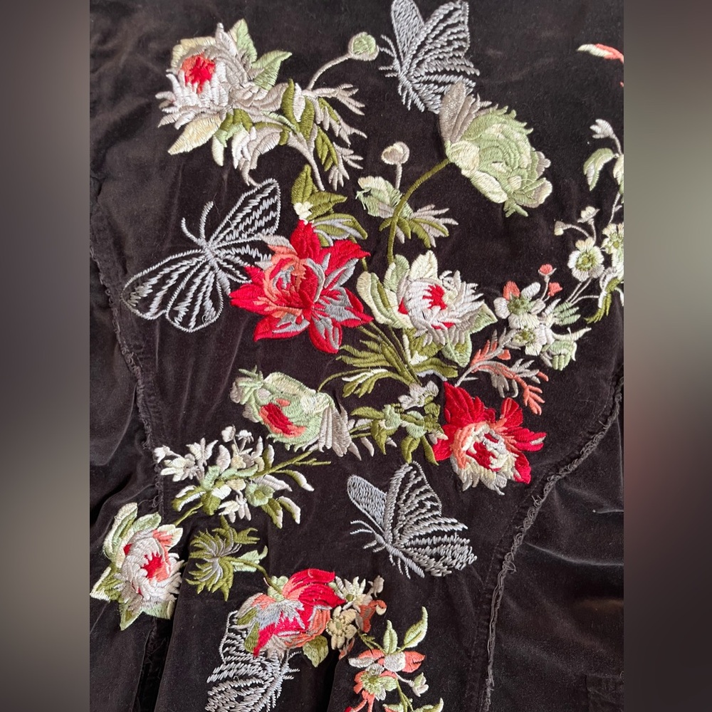 JOHNNY WAS velvet jacket blazer brown floral butterfly embroidered M medium - Picture 14 of 16